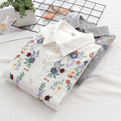 Japanese Style Double Layer Flower Embroidered Shirt