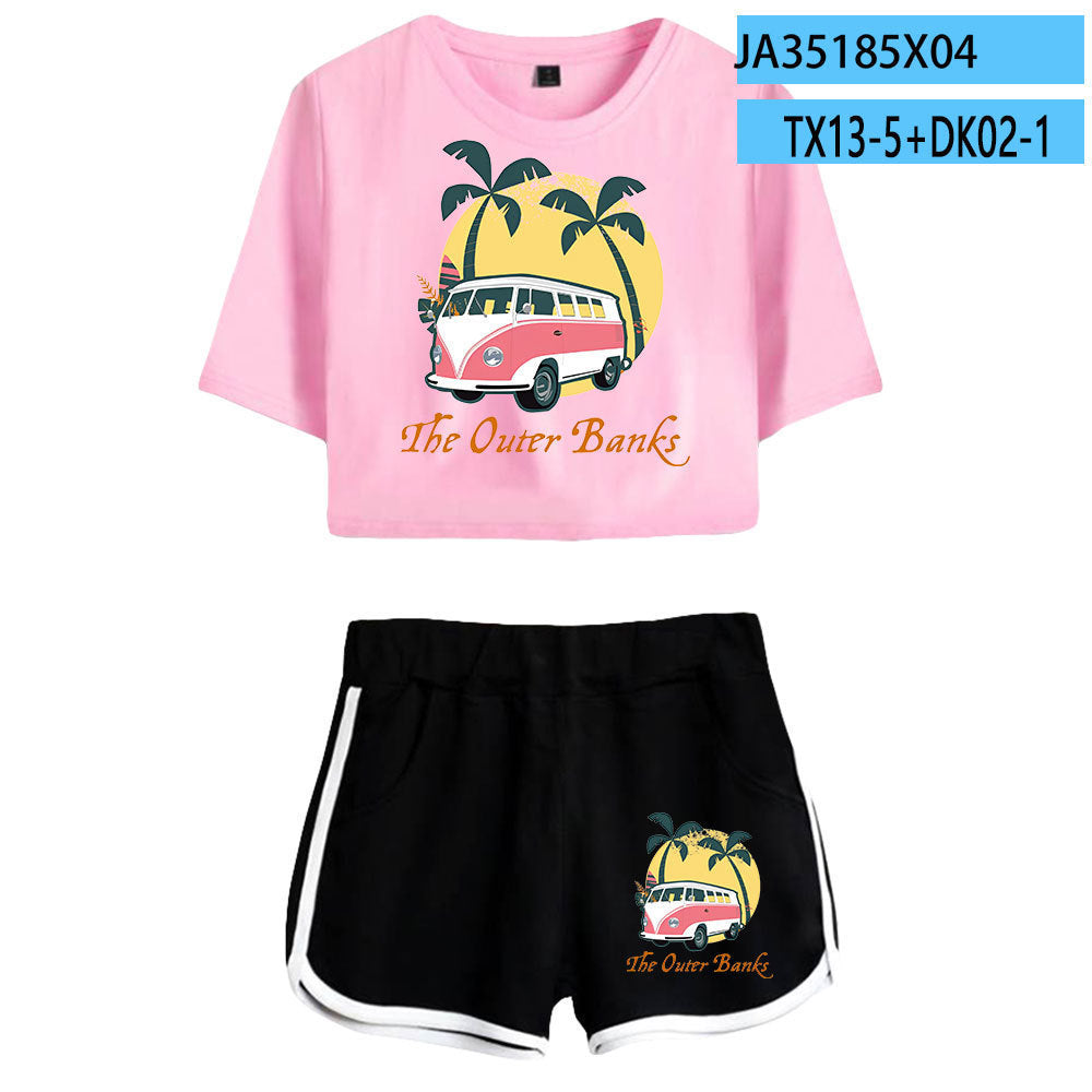 Women's Short-sleeved Crop T-shirt Shorts