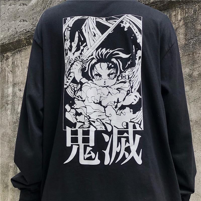 Trendy Men's Anime Loose Long-sleeved T-shirt