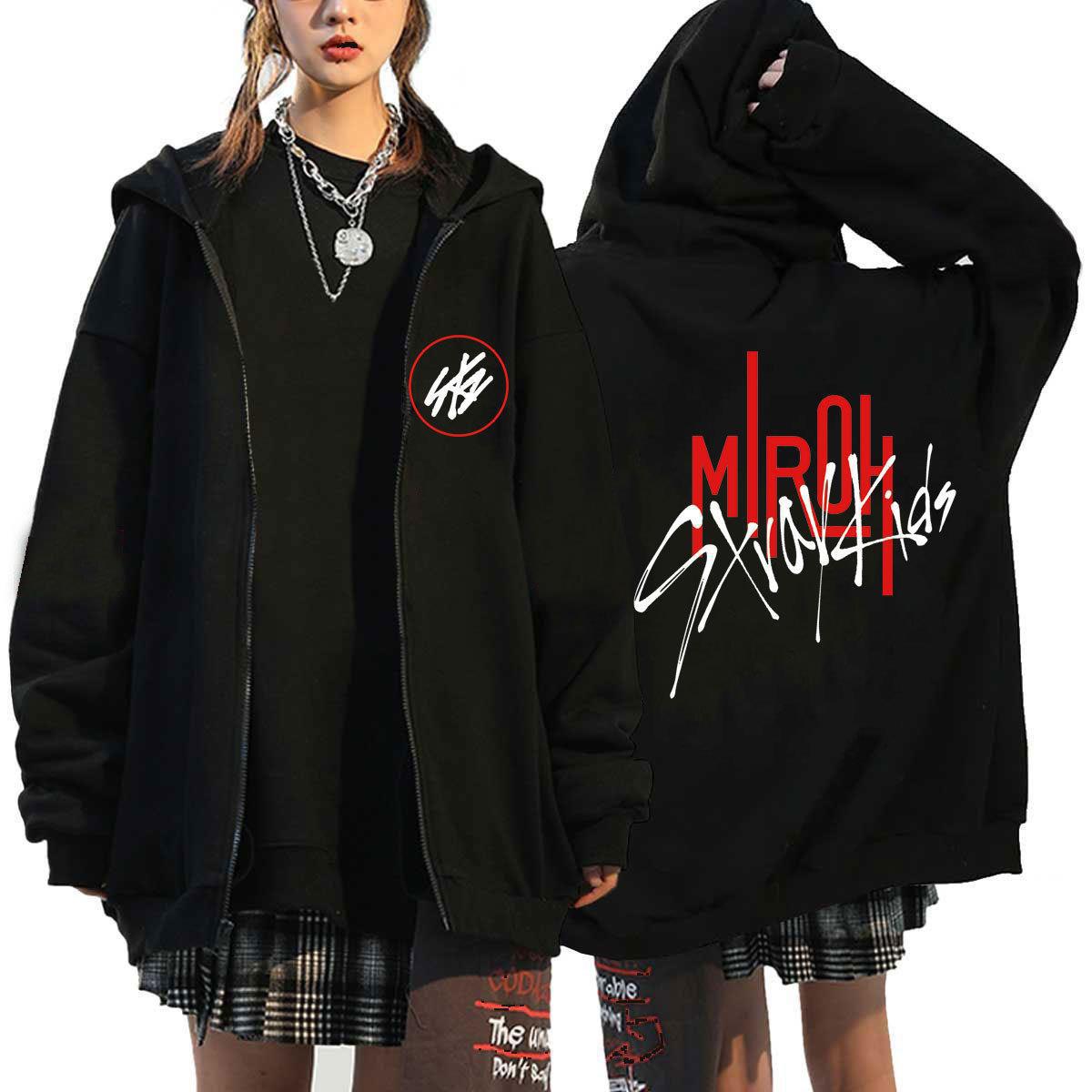 Chic Kpop Group Letter Printed Zip Up Hoodie