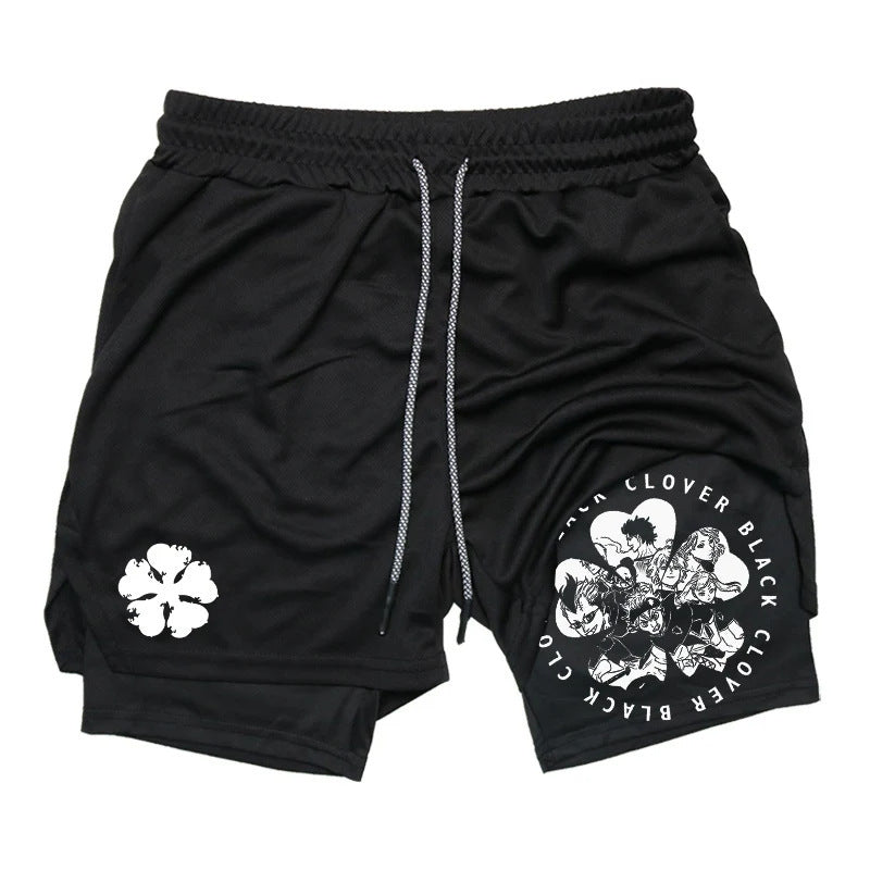 Men's Anime Double Layer Fitness Sports Shorts