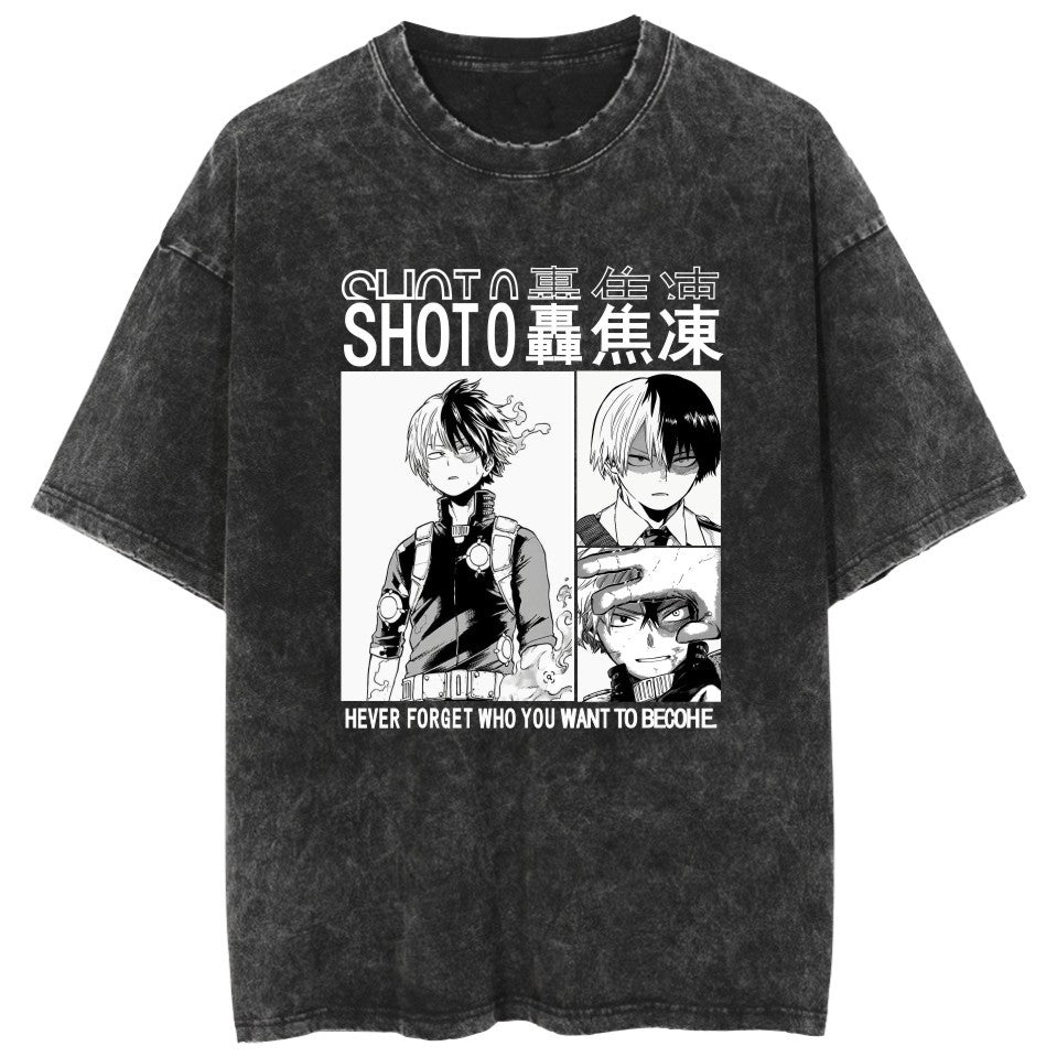 Casual Anime Deku Dabi Pattern Washed T-shirt
