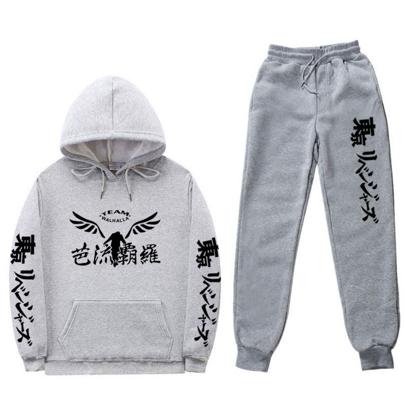 Casual Anime Print Loose Hoodie Pants Tracksuit