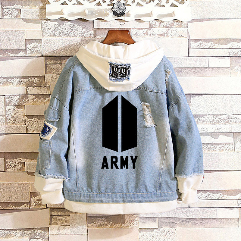 Unisex Trendy Kpop Denim Hooded Jacket