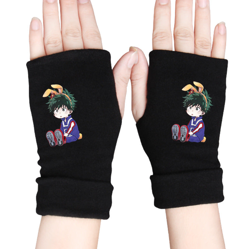 Trendy Anime Warm Half Finger Gloves