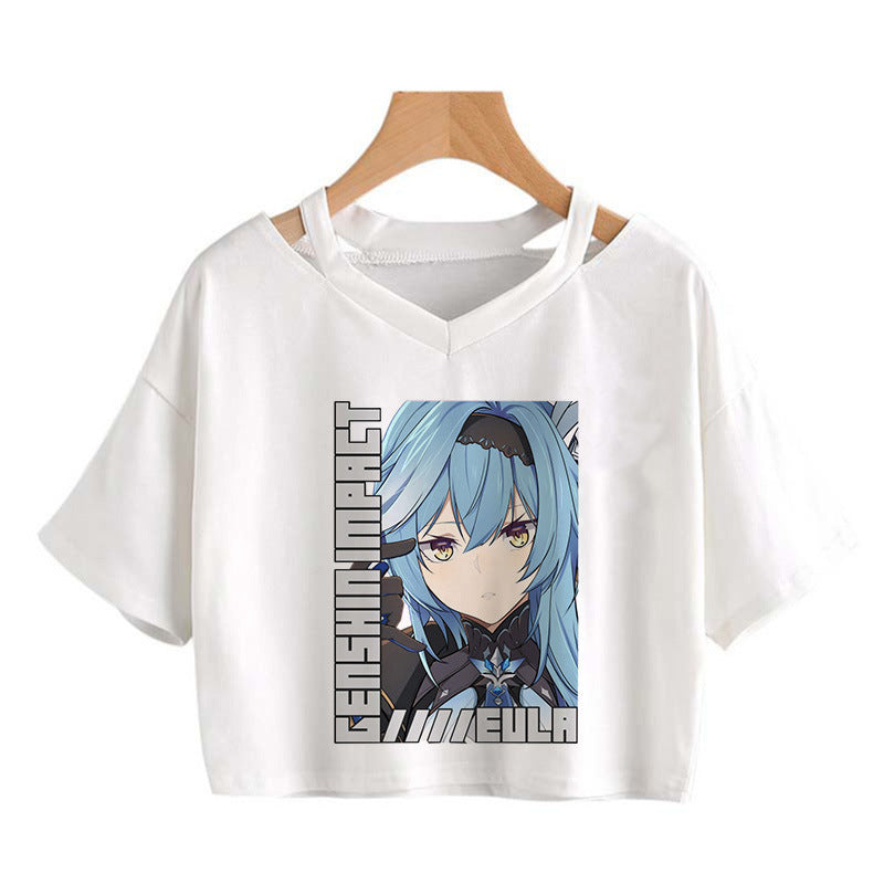 Cute Girls Hutao Game Print Cropped T-shirt