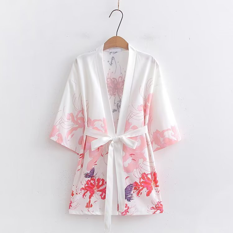 Women's Butterfly Floral Graffiti Print Lace-up Coat Cape