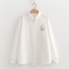 Casual Women's Pocket Floral Embroidery Shirt