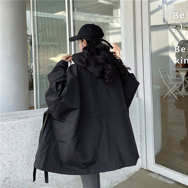 Korean Style Bat Sleeves Hooded Trench Coat