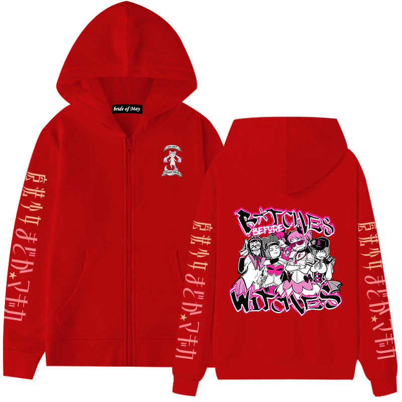 Lovely Girls Anime Print Zipper Hoodie