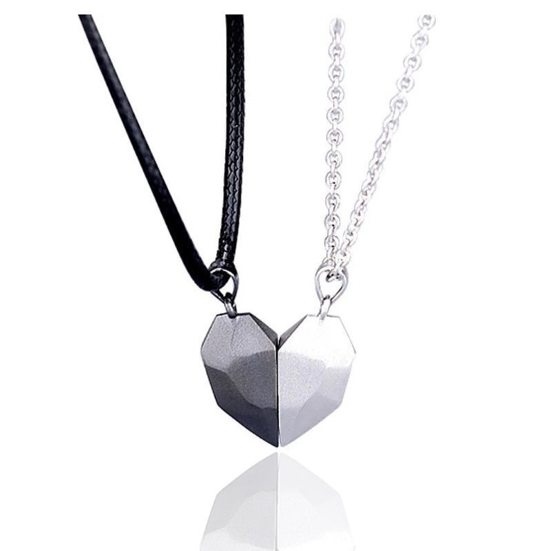 Versatile Magnetite Heart-shaped Couple Necklace