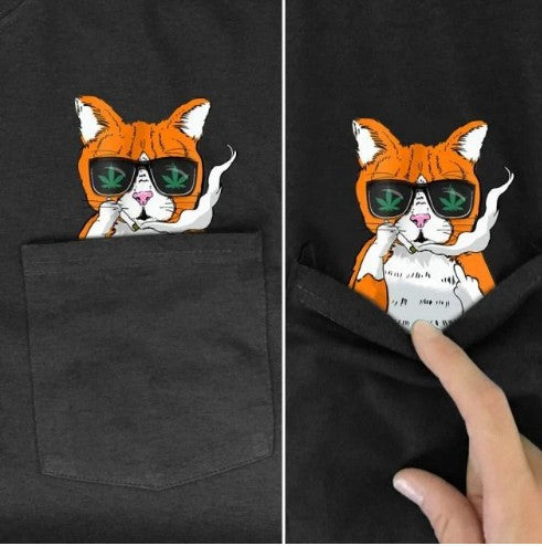 CHEEKY CRITTER POCKET TEE: A PLAYFUL SURPRISE INSIDE "GREY CAT"