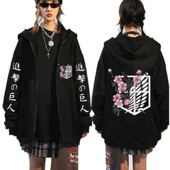 Unisex Anime Print Casual Black Zipper Hoodie