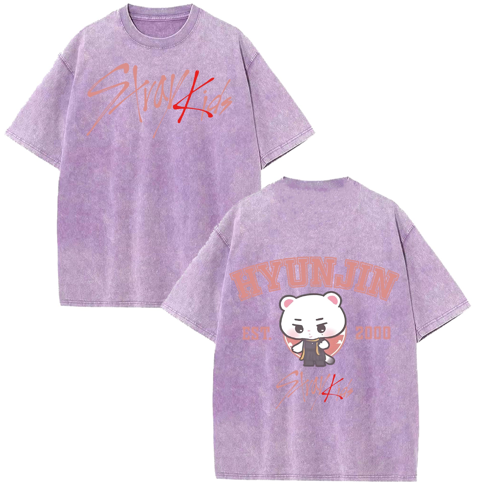 HYUNJIN KPOP Cotton Short-sleeved Washed T-shirt