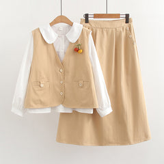 Casual Thin Vest Doll Collar Shirt Skirts Three-piece Set