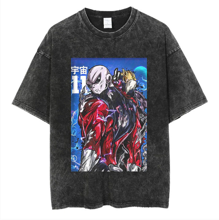 Vintage  Anime Washed Printed Short-sleeved T-shirt