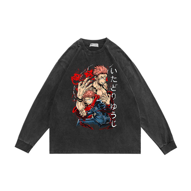 Retro Washed Anime Crew Neck Sweatshirt