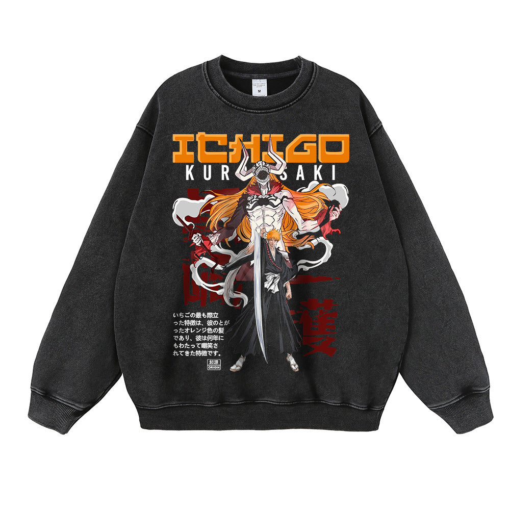 Trendy Anime Crew Neck Washed Loose Sweatshirt