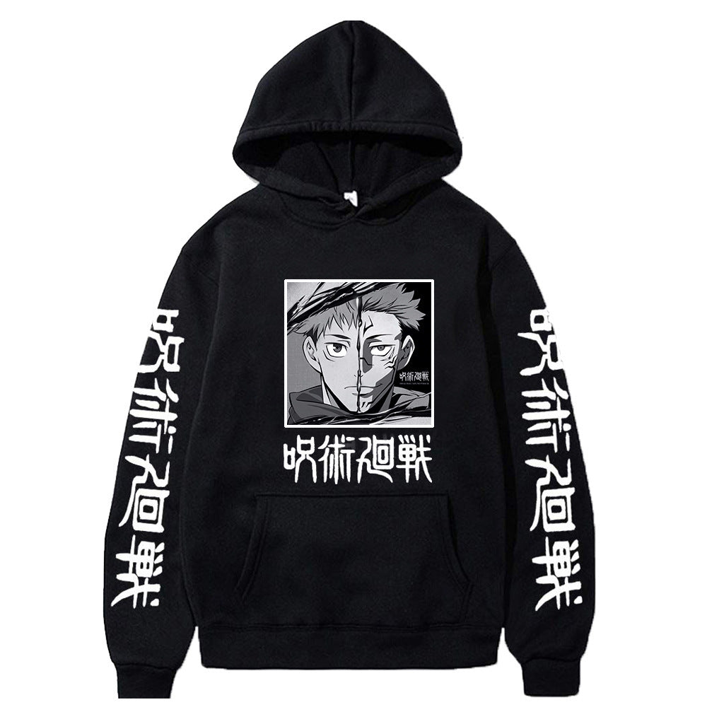 Men's and Women's Anime Print Casual Black Hoodie