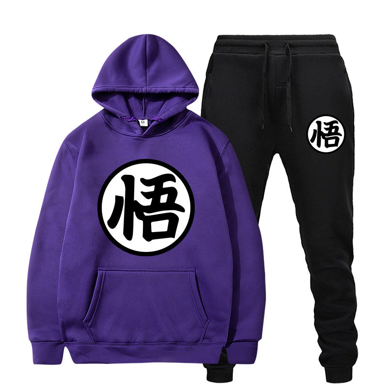 Men's Anime Logo Print Sports Hoodie Loose Pants