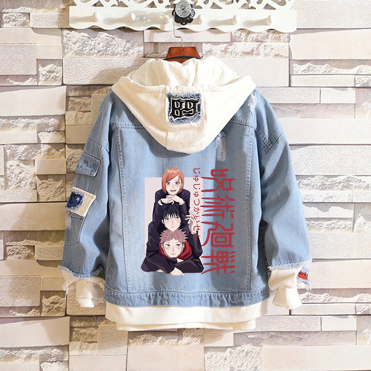 Trendy Anime Printed Unisex Hooded Denim Jacket