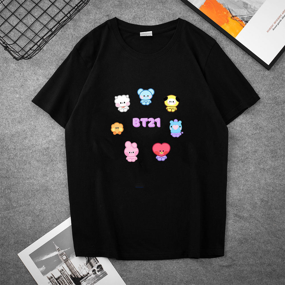 Cute Kpop Cartoon Casual Short Sleeve T-shirt