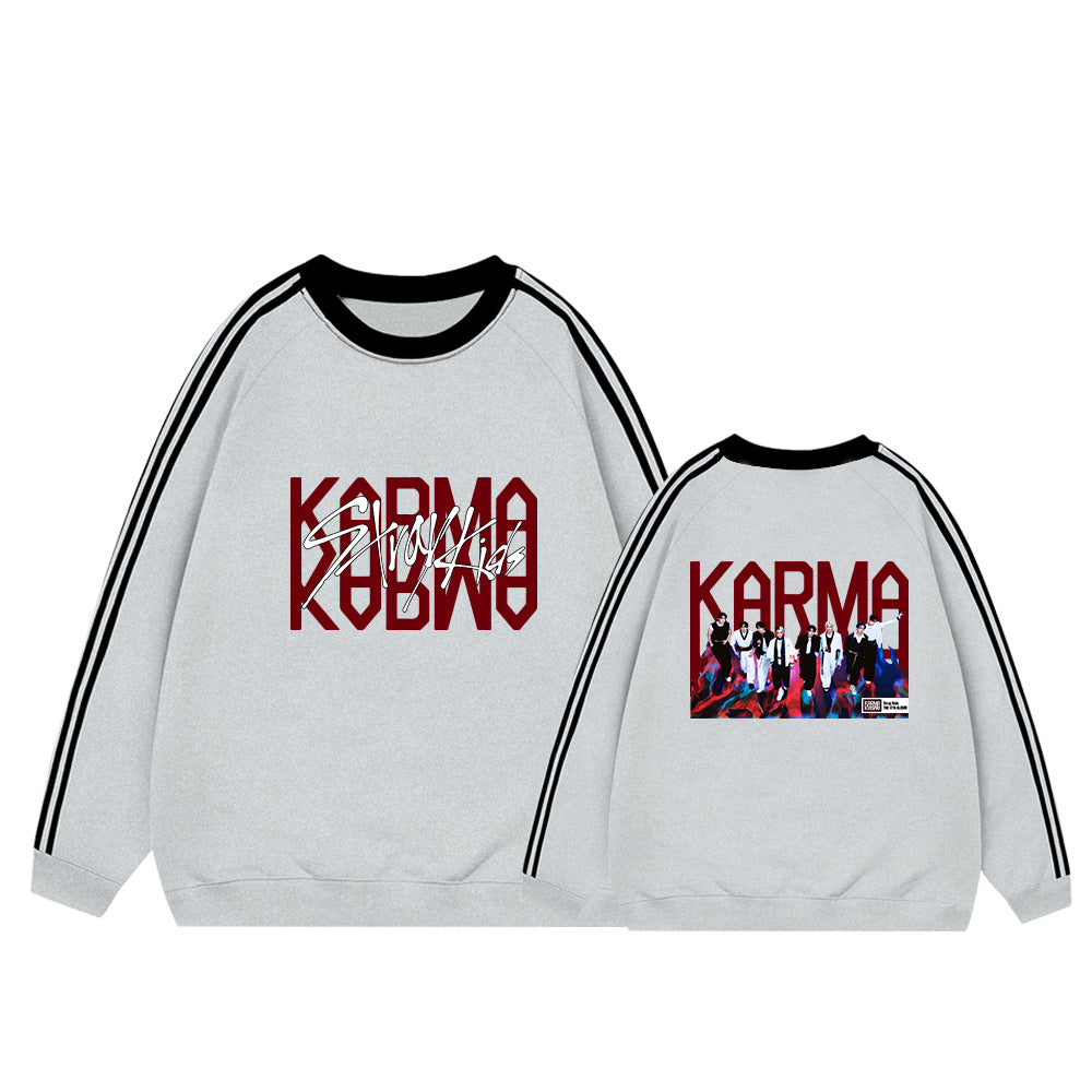 KARMA Album College Stripe Crew Neck Sweatshirt
