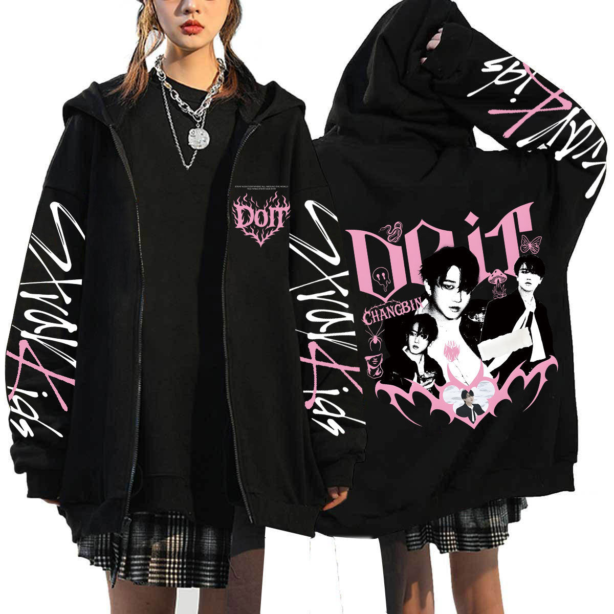 SKZ DO IT Letter Printed Zipper Hoodie