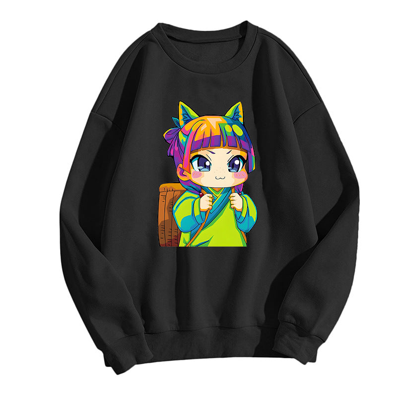 Girl's Anime Print Casual Crew Neck Sweatshirt