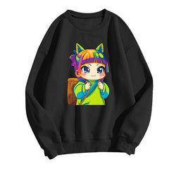 Girl's Anime Print Casual Crew Neck Sweatshirt