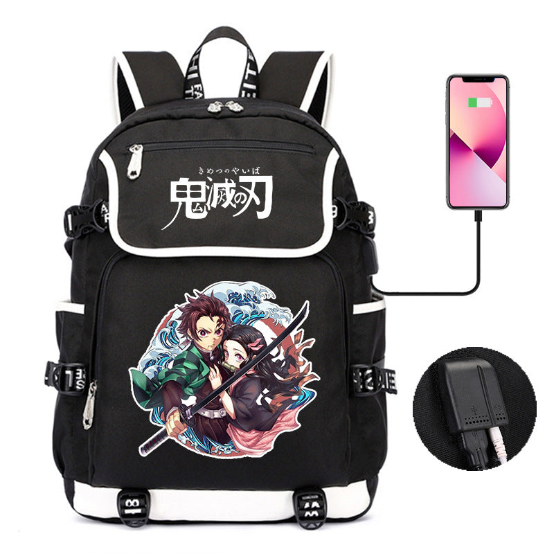 Versatile Anime Pattern Printed Black Backpack