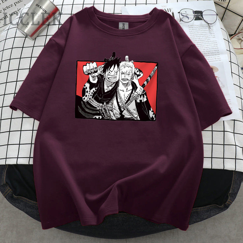 Unisex Luffy Zoro Loose Crew Neck T-Shirt