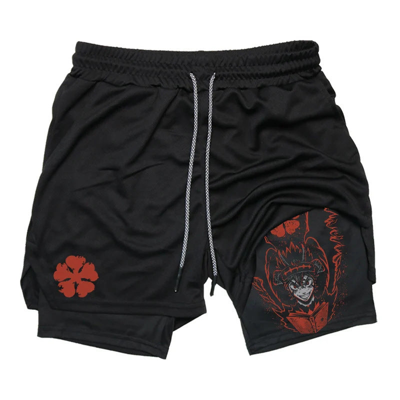Men's Anime Double Layer Fitness Sports Shorts