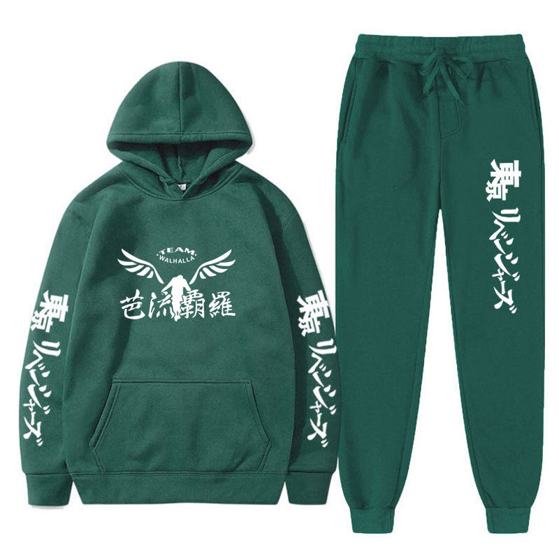 Casual Anime Print Loose Hoodie Pants Tracksuit