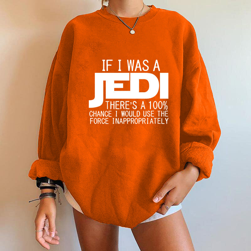 Women's Trendy Jedi Letter Print Round Neck Sweatshirt