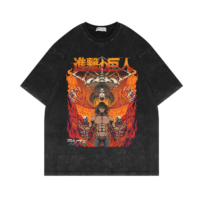 Vintage Washed Anime Short-sleeved T-shirt