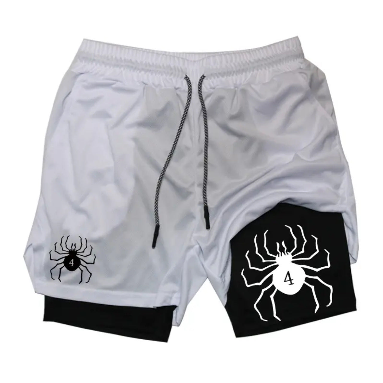 Casual Spider Print Double-layer Sports Fitness Shorts