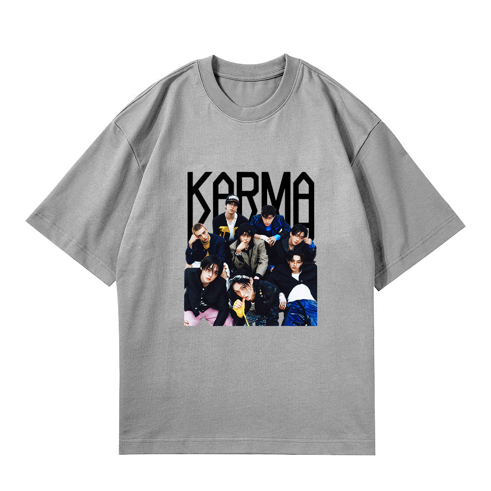 Casual KARMA Album Logo Print Crew Neck T-Shirt