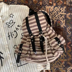 NJZ Style Color-blocked Stripes Wool Backpack