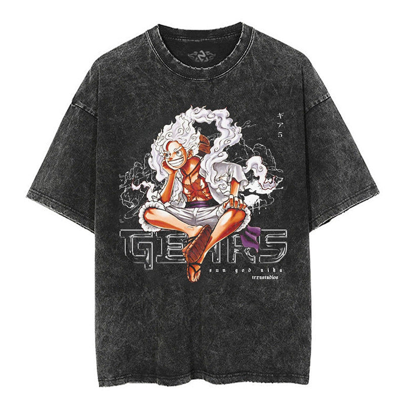 Vintage Luffy Anime Washed Short-sleeved T-shirt