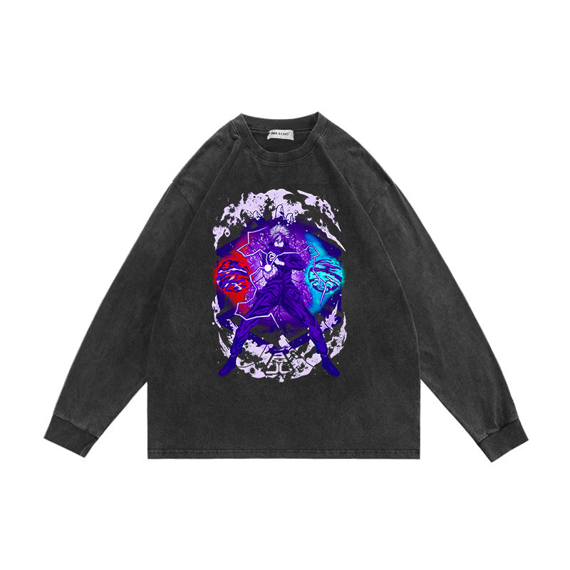 Retro Washed Anime Crew Neck Sweatshirt