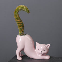 Stretching Cat Succulent Cactus Planter Pot