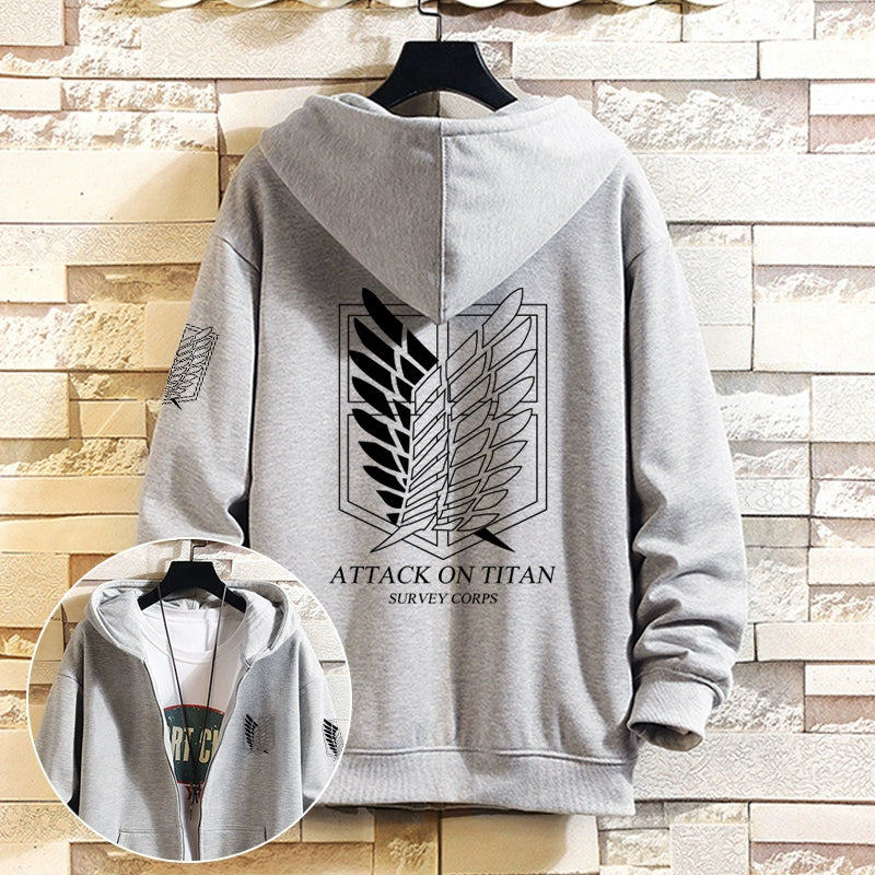 Trendy Anime Logo Hooded Zipper Cotton Coat