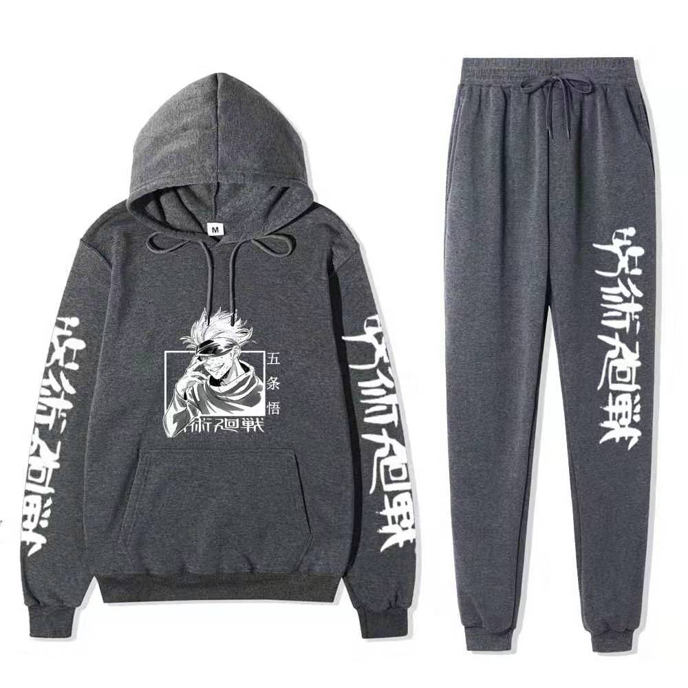 Unisex Anime Print Hoodie Sports Pants Set