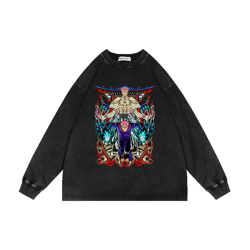 Retro Washed Anime Crew Neck Sweatshirt