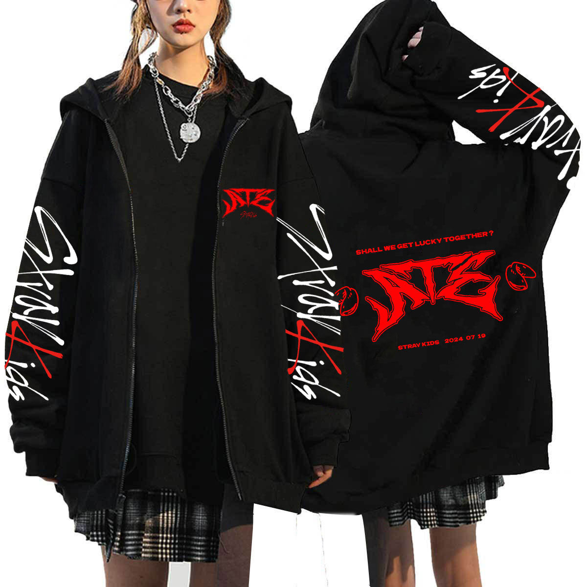 KPOP ATZ Logo Print Loose Zipper Hoodie