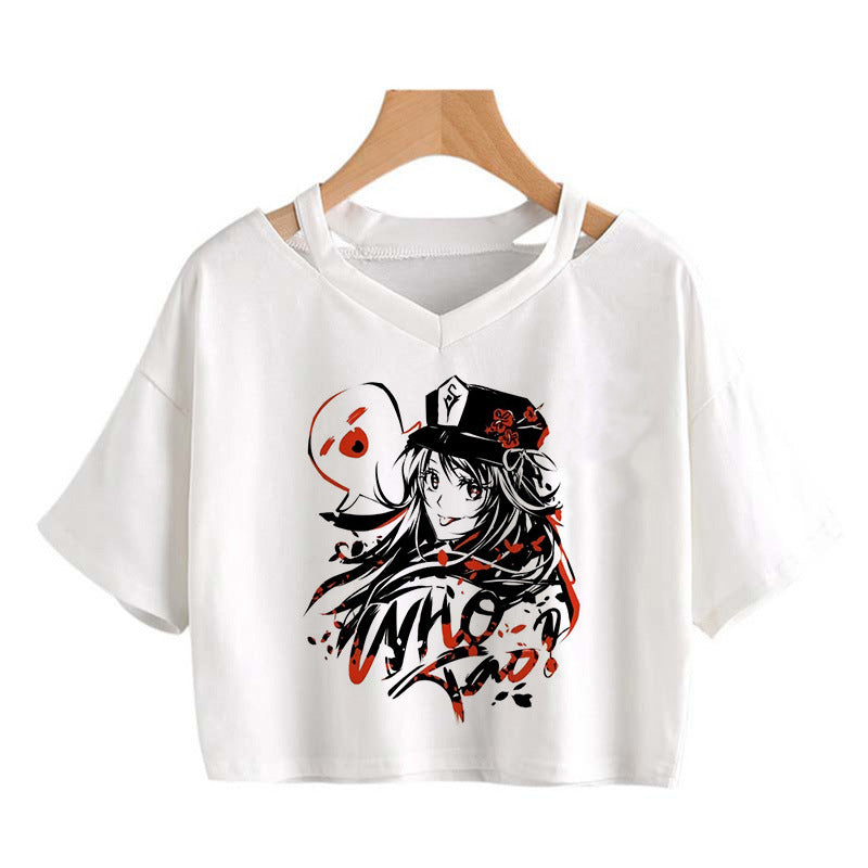 Cute Girls Hutao Game Print Cropped T-shirt