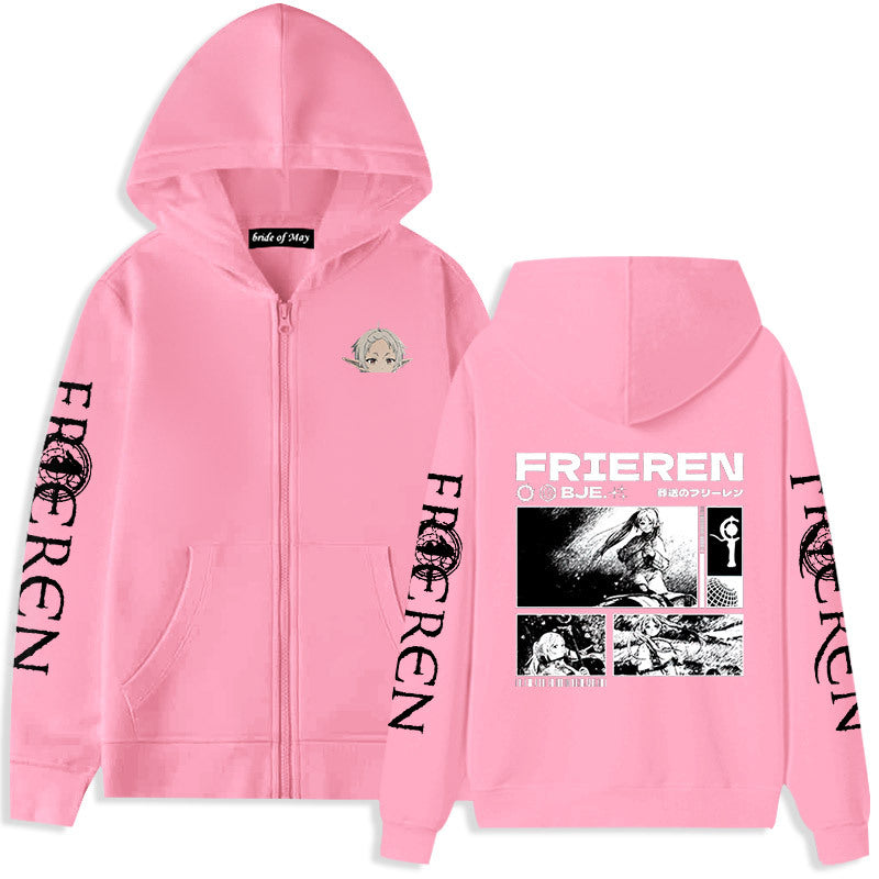 Unisex Anime Graphic Print Zipper Hoodie