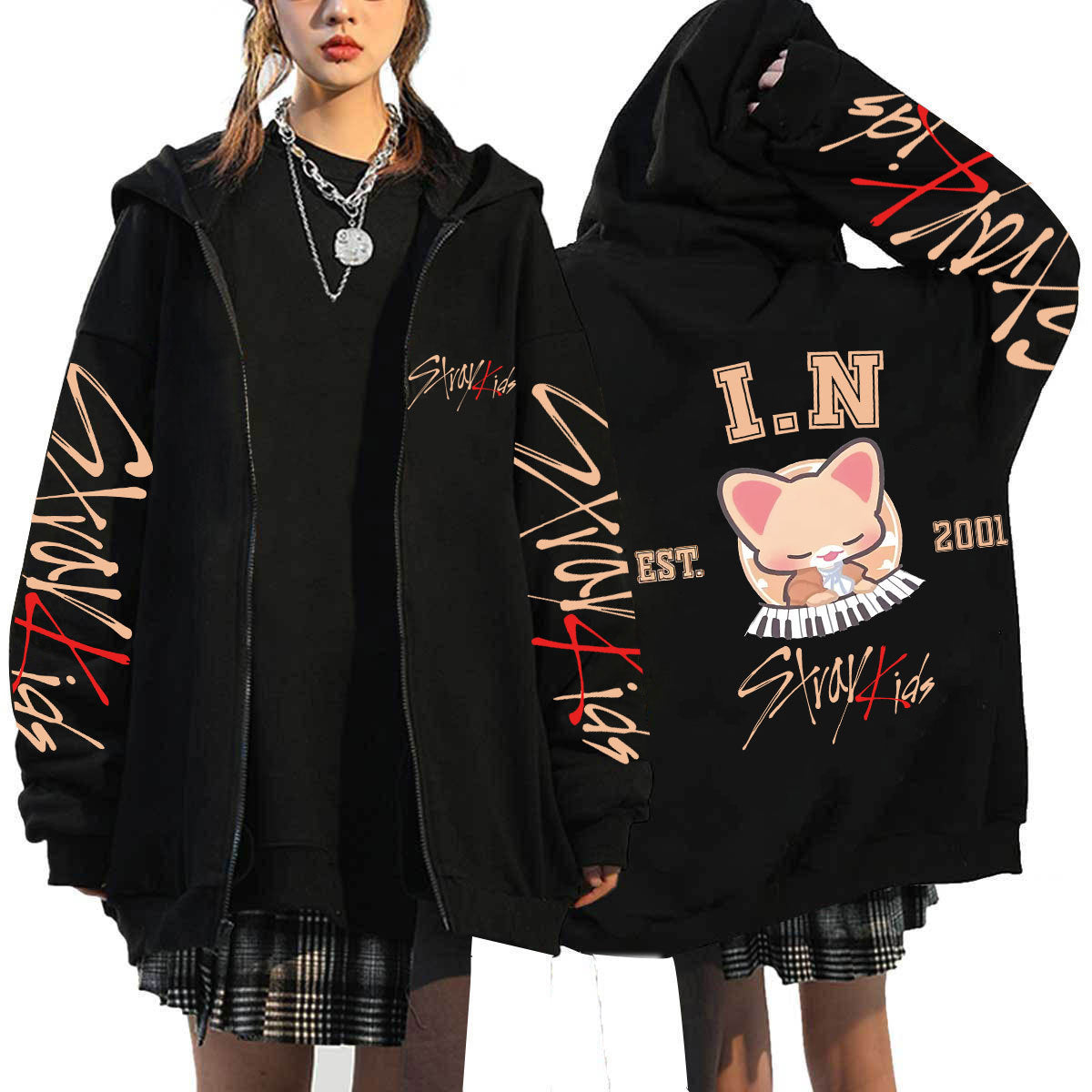 KPOP Dominate Cartoon Printed Zipper Hoodie