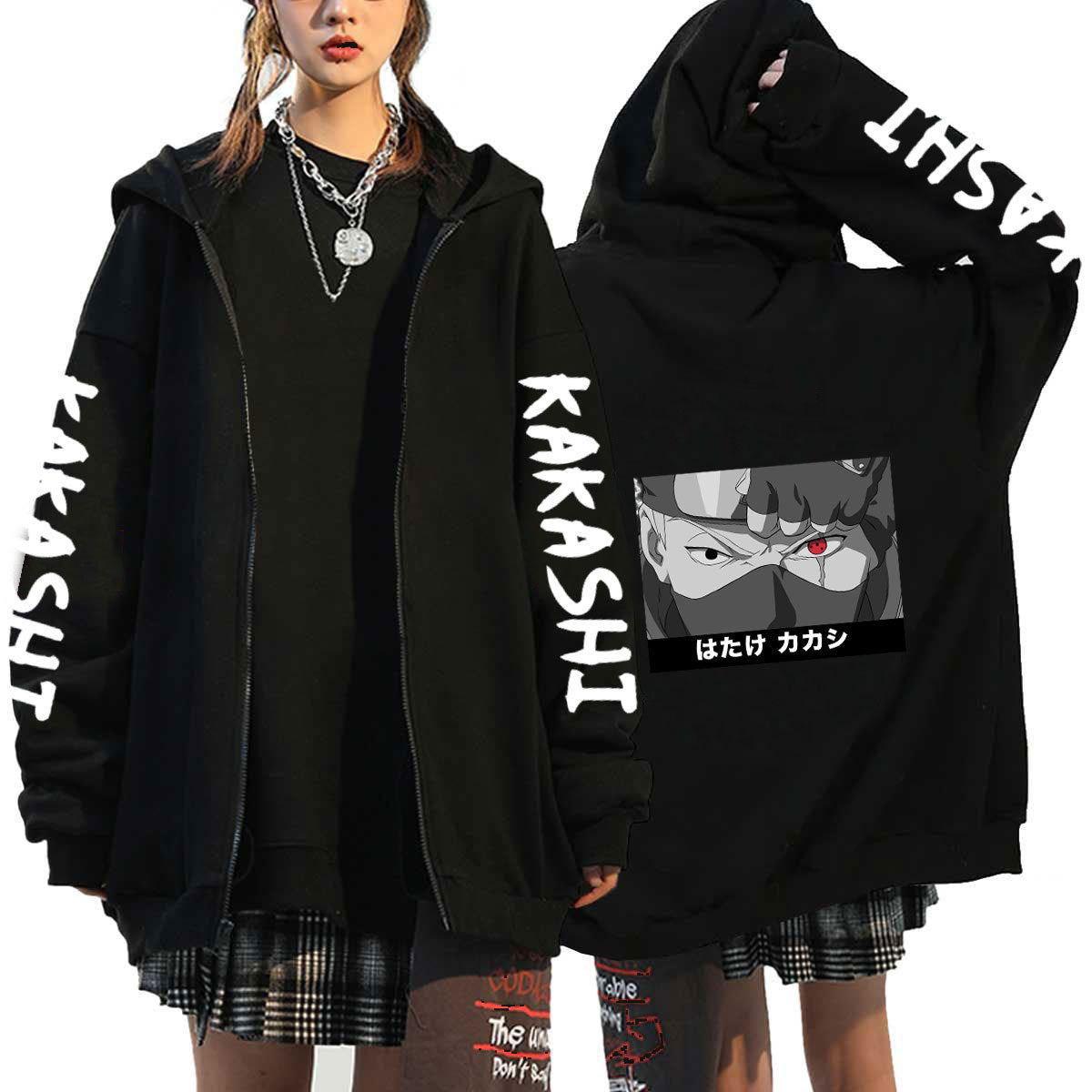 Unisex Anime Kakashi Zip Up Loose Hoodie